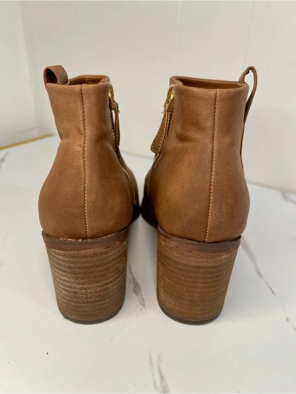 Nautica Women's Cognac Suede Ankle Booties with Stacked Heel Size 9.5 M